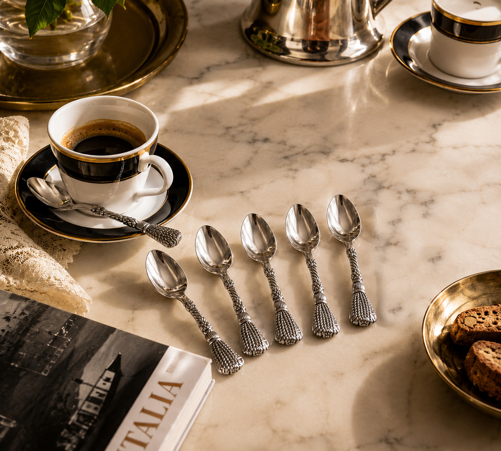 Vintage NEW Silea Italy Silver Tone Demitasse Espresso Spoons Set of 6 NOS Boxed